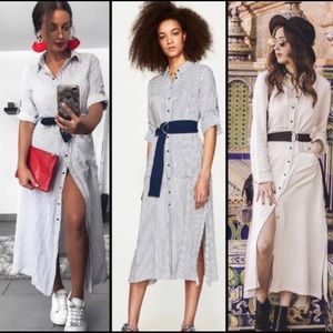 Zara Striped Blue/White Dress with belt and pockets